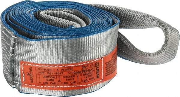 Lift-All - 20' Long x 4" Wide, 6,400 Lb Vertical Capacity, 1 Ply, Polyester Web Sling - 5,000 Lb Choker Capacity, Silver (Color) - Caliber Tooling