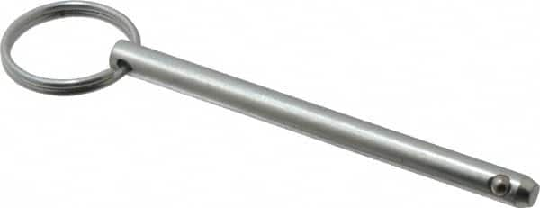 Gibraltar - 1/4" Pin Diam, 3-1/4" Long, Zinc Plated Steel Ball Lock Hitch Pin - 3" Usable Length - Caliber Tooling