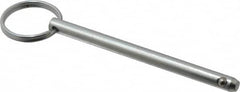 Gibraltar - 1/4" Pin Diam, 3-1/4" Long, Zinc Plated Steel Ball Lock Hitch Pin - 3" Usable Length - Caliber Tooling