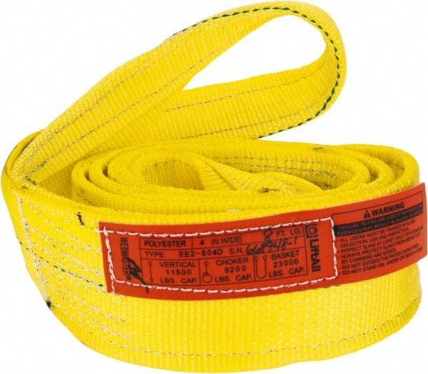 Lift-All - 8' Long x 4" Wide, 11,500 Lb Vertical Capacity, 2 Ply, Polyester Web Sling - 9,200 Lb Choker Capacity, Yellow - Caliber Tooling