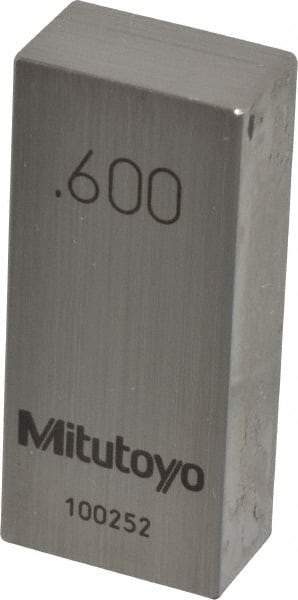 Mitutoyo - 0.6" Rectangular Steel Gage Block - Accuracy Grade 0, Includes Certificate of Inspection - Caliber Tooling