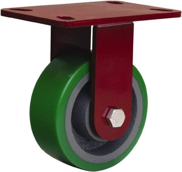 Hamilton - 5" Diam x 2" Wide x 6-1/2" OAH Top Plate Mount Rigid Caster - Polyurethane Mold onto Cast Iron Center, 1,050 Lb Capacity, Sealed Precision Ball Bearing, 4 x 5" Plate - Caliber Tooling