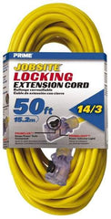 Value Collection - 50', 14/3 Gauge/Conductors, Yellow Outdoor Extension Cord - 1 Receptacle, 15 Amps, 125 Volts, UL SJTW, NEMA 5-15R - Caliber Tooling