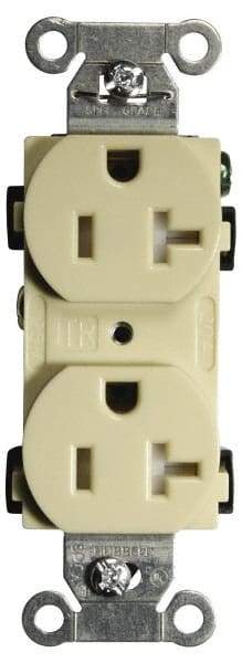 Hubbell Wiring Device-Kellems - 125 VAC, 20 Amp, 5-20R NEMA Configuration, Ivory, Specification Grade, Self Grounding Duplex Receptacle - 1 Phase, 2 Poles, 3 Wire, Flush Mount, Tamper Resistant - Caliber Tooling