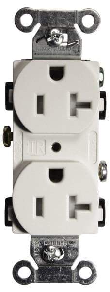 Hubbell Wiring Device-Kellems - 125 VAC, 20 Amp, 5-20R NEMA Configuration, White, Specification Grade, Self Grounding Duplex Receptacle - 1 Phase, 2 Poles, 3 Wire, Flush Mount, Tamper Resistant - Caliber Tooling