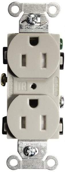 Hubbell Wiring Device-Kellems - 125 VAC, 15 Amp, 5-15R NEMA Configuration, Gray, Specification Grade, Self Grounding Duplex Receptacle - 1 Phase, 2 Poles, 3 Wire, Flush Mount, Tamper Resistant - Caliber Tooling