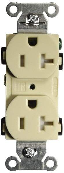 Hubbell Wiring Device-Kellems - 125 VAC, 20 Amp, 5-20R NEMA Configuration, Ivory, Specification Grade, Self Grounding Duplex Receptacle - 1 Phase, 2 Poles, 3 Wire, Flush Mount, Tamper Resistant - Caliber Tooling