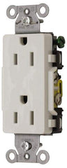 Hubbell Wiring Device-Kellems - 125 VAC, 15 Amp, 5-15R NEMA Configuration, White, Specification Grade, Self Grounding Duplex Receptacle - 1 Phase, 2 Poles, 3 Wire, Flush Mount - Caliber Tooling