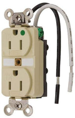 Hubbell Wiring Device-Kellems - 125 VAC, 15 Amp, 5-15R NEMA Configuration, Ivory, Hospital Grade, Self Grounding Duplex Receptacle - 1 Phase, 2 Poles, 3 Wire, Flush Mount, Chemical, Corrosion and Impact Resistant, Tamper Resistant - Caliber Tooling