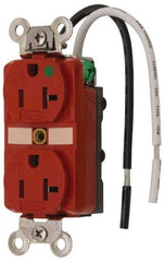 Hubbell Wiring Device-Kellems - 125 VAC, 20 Amp, 5-20R NEMA Configuration, Red, Hospital Grade, Self Grounding Duplex Receptacle - 1 Phase, 2 Poles, 3 Wire, Flush Mount, Chemical, Corrosion and Impact Resistant, Tamper Resistant - Caliber Tooling