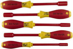 Wiha - 5 Piece 6 to 10mm Insulated Nutdriver Set - Insulated Handle - Caliber Tooling