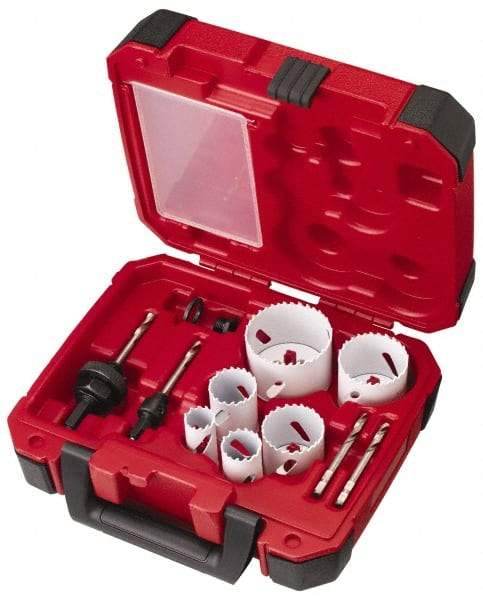 Milwaukee Tool - 10 Piece, 7/8" to 2-1/2" Saw Diam, Electrician's Hole Saw Kit - Bi-Metal, Toothed Edge, Pilot Drill Model No. 49-56-8010, Includes 6 Hole Saws - Caliber Tooling