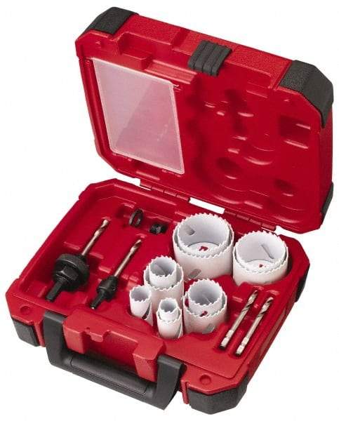 Milwaukee Tool - 15 Piece, 3/4" to 2-1/2" Saw Diam, General Purpose Hole Saw Kit - Bi-Metal, Toothed Edge, Pilot Drill Model No. 49-56-8010, Includes 11 Hole Saws - Caliber Tooling