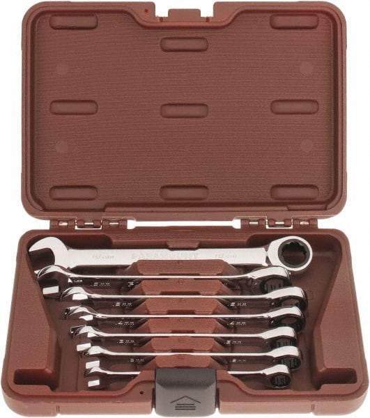 Paramount - 7 Piece, 10mm to 18mm, Ratcheting Combination Wrench Set - Metric Measurement Standard, Full Polish Chrome Finish, Comes in Blow Molded Case - Caliber Tooling