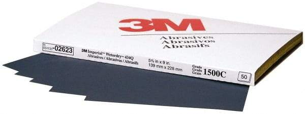 3M - 1,500 Grit, Silicon Carbide Sanding Sheet - 9" Long x 5-1/2" Wide, Ultra Fine Grade, C Weighted Paper Backing - Caliber Tooling