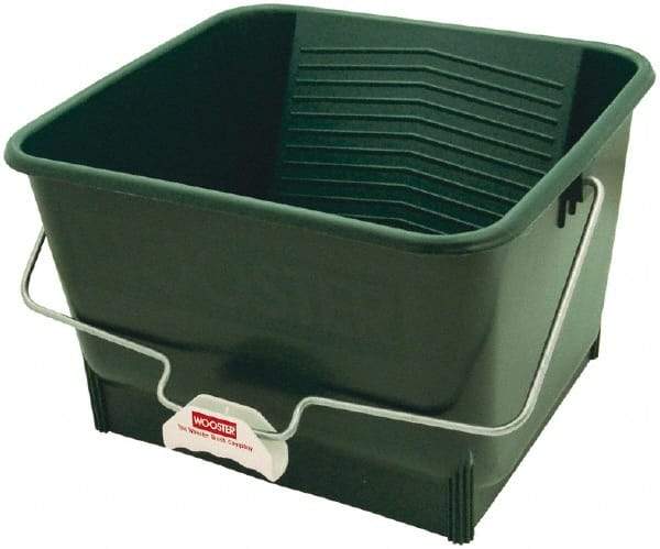 Wooster Brush - 4 Gal, 9" High, Polypropylene Square Green Single Pail - Handle Included, 13-1/2" Top Length x 15" Top Width - Caliber Tooling