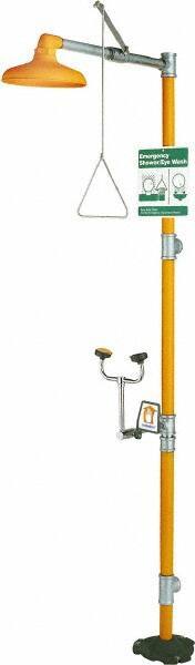 PRO-SAFE - 1-1/4" Inlet, 20 GPM shower Flow, Drench shower, Eye & Face Wash Station - No Bowl, Triangular Pull Rod & Push Flag Activated, Galvanized Steel Pipe, Plastic Shower Head, 3 GPM Bowl Flow, Corrosion Resistant, Top or Mid Supply - Caliber Tooling