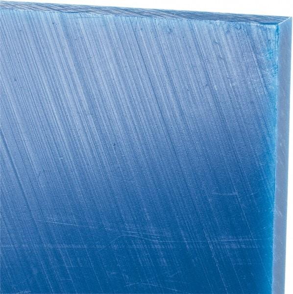 Made in USA - 3/8" Thick x 24" Wide x 4' Long, Polyethylene (UHMW) Sheet - Blue, Glass-Filled Grade - Caliber Tooling