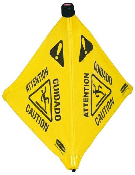 Rubbermaid - Caution, 21" Wide x 30" High, Plastic Floor Sign - POP-UP, Black on Yellow, For Accident Prevention - Caliber Tooling