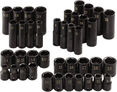 SK - 40 Piece 3/8" Drive Standard Socket Set - 6 Points, 5/16 to 3/4", 8 to 19mm, Inch/Metric Measurement Standard - Caliber Tooling