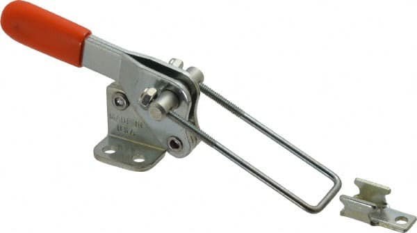 Lapeer - 500 Lb Capacity, Vertical, U Hook, Flanged Base, Carbon Steel Pull Action Latch Clamp - 1-1/2" Drawing Movement, 3-1/8" OAL, Straight Handle - Caliber Tooling