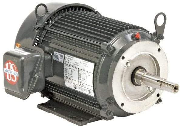 US Motors - 5 hp, TEFC Enclosure, No Thermal Protection, 3,520 RPM, 230/460 Volt, 60 Hz, Three Phase Premium Efficient Motor - Size 184 Frame, Rigid Mount, 1 Speed, Ball Bearings, 12.2/6.1 Full Load Amps, F Class Insulation, Reversible - Caliber Tooling