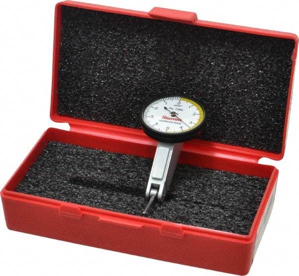 Starrett - 0.01 Inch Range, 0.0001 Inch Dial Graduation, Horizontal Dial Test Indicator - 1-3/8 Inch White Dial, 0-5-0 Dial Reading - Caliber Tooling