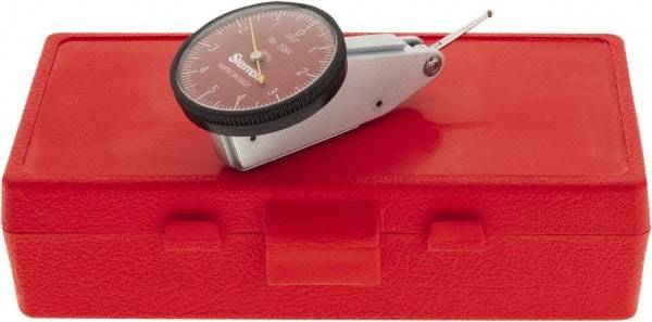 Starrett - 0.01 Inch Range, 0.0001 Inch Dial Graduation, Horizontal Dial Test Indicator - 1-3/8 Inch Red Dial, 0-5-0 Dial Reading - Caliber Tooling