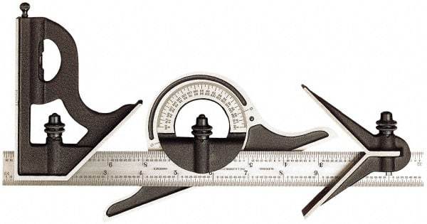 Starrett - 4 Piece, 24" Combination Square Set - 1/16, 1/32, 1/64 & 1/8" (4R) Graduation, Steel Blade, Forged Steel Center, Protractor & Square Head - Caliber Tooling