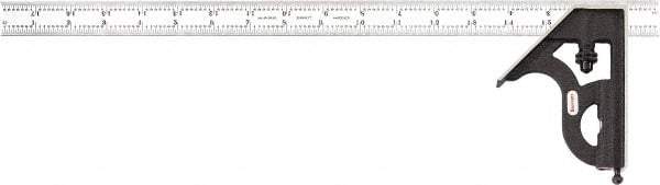 Starrett - 2 Piece, 18" Combination Square Set - 1/16, 1/32, 1/64 & 1/8" (4R) Graduation, Steel Blade, Cast Iron Square Head - Caliber Tooling