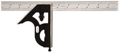 Starrett - 2 Piece, 12" Combination Square Set - 1/16, 1/32, 1/64 & 1/8" (4R) Graduation, Steel Blade, Cast Iron Square Head - Caliber Tooling