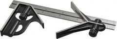 Starrett - 3 Piece, 6" Combination Square Set - 1/16, 1/32, 1/64 & 1/8" (4R) Graduation, Steel Blade, Forged Steel Center & Square Head - Caliber Tooling