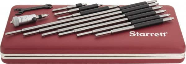 Starrett - 2 to 12", Satin Chrome Coated, Mechanical Inside Micrometer Set - 0.001" Graduation, Friction Thimble - Caliber Tooling