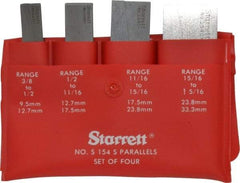 Starrett - 3/8 to 1-5/16 Inch Adjustable Parallel Set - 1-3/4 to 3-9/16 Inch Long, 9/32 Inch Thick, Includes Case, 4 Pieces - Caliber Tooling