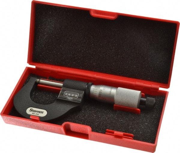 Starrett - 0 to 1" Range, 0.0001" Graduation, Mechanical Outside Micrometer - Ratchet Stop Thimble, Accurate to 0.00005", Digital Counter - Caliber Tooling