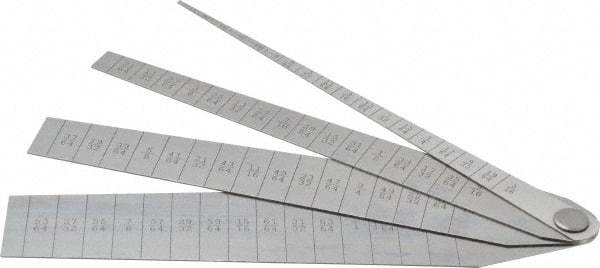 Starrett - 1/16 to 1-1/16 Inch Measurement, 4 Leaf Taper Gage - 5-1/4 Inch Long x 1 Inch Wide, Spring Tempered Steel, 1/64 Inch Graduation - Caliber Tooling