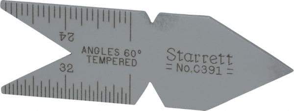 Starrett - 60° Angle, Satin Chrome Coated Steel Center Gage - 1/32 to 1/14 Inch Graduation - Caliber Tooling