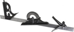 Starrett - 4 Piece, 18" Combination Square Set - 1/16, 1/32, 1/64 & 1/8" (4R) Graduation, Steel Blade, Cast Iron Center, Protractor & Square Head - Caliber Tooling