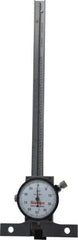 Starrett - 0 to 6 Inch Range, Stainless Steel, White Dial Depth Gage - 0.001 Inch Graduation, 0.001 Inch Accuracy, 2-3/4 Inch Base Measuring Length - Caliber Tooling