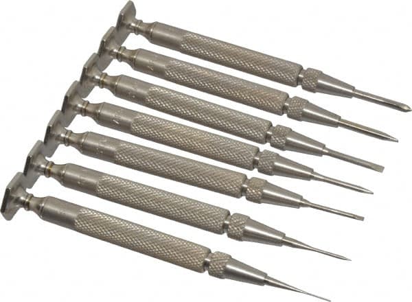 Starrett - 7 Piece Phillips & Slotted Screwdriver Set - Round Shank, Blade Sizes: Length 5/8, Bit Sizes: Philips #0 - Caliber Tooling