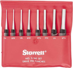 Starrett - 8 Piece, 1/16 to 5/16", Pin Punch Set - Round Shank, Comes in Vinyl Pouch - Caliber Tooling