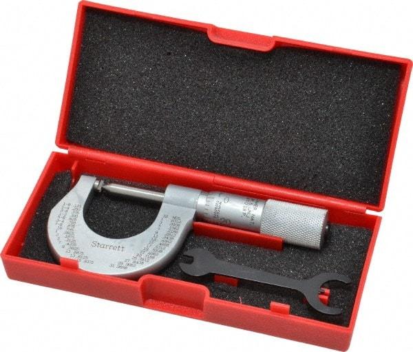 Starrett - 0 to 1" Range, Mechanical Screw Thread Micrometer - Plain Thimble, 0.001" Graduation, 0.004mm Accuracy - Caliber Tooling