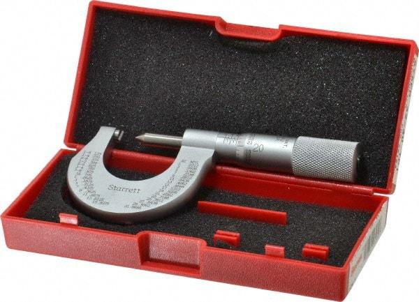 Starrett - 0 to 1" Range, Mechanical Screw Thread Micrometer - Plain Thimble, 0.001" Graduation, 0.004mm Accuracy - Caliber Tooling