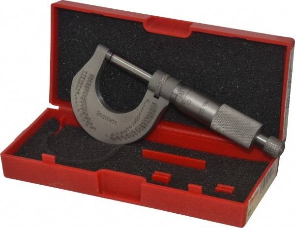 Starrett - 0 to 1" Range, 0.0001" Graduation, Mechanical Outside Micrometer - Ratchet Stop Thimble, Accurate to 0.00005" - Caliber Tooling