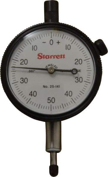 Starrett - 1/4" Range, 0-50-0 Dial Reading, 0.001" Graduation Dial Drop Indicator - 2-1/4" Dial, 0.1" Range per Revolution, Revolution Counter - Caliber Tooling