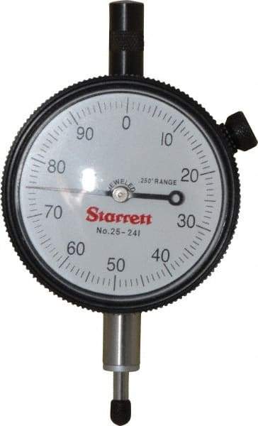 Starrett - 1/4" Range, 0-100 Dial Reading, 0.001" Graduation Dial Drop Indicator - 2-1/4" Dial, 0.1" Range per Revolution, Revolution Counter - Caliber Tooling