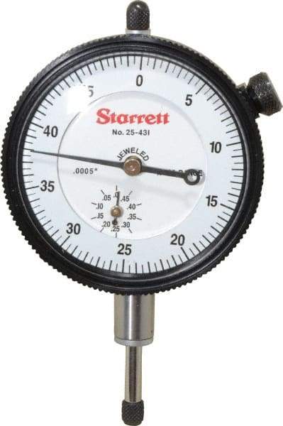 Starrett - 1/2" Range, 0-50 Dial Reading, 0.0005" Graduation Dial Drop Indicator - 2-1/4" Dial, 0.05" Range per Revolution, Revolution Counter - Caliber Tooling