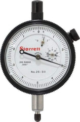 Starrett - 0.2" Range, 0-5-0 Dial Reading, 0.0001" Graduation Dial Drop Indicator - 2-1/4" Dial, 0.01" Range per Revolution, Revolution Counter - Caliber Tooling