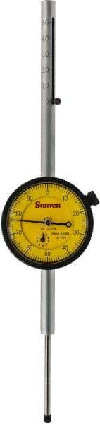 Starrett - 50mm Range, 0-100 Dial Reading, 0.01mm Graduation Dial Drop Indicator - 2-1/4" Dial, 0.0394" Range per Revolution, Revolution Counter - Caliber Tooling