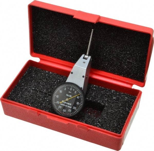 Starrett - 0.06 Inch Range, 0.001 Inch Dial Graduation, Horizontal Dial Test Indicator - 1-3/8 Inch Black Dial, 0-30-0 Dial Reading - Caliber Tooling